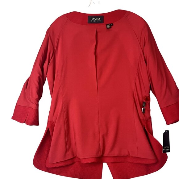 Dana Buchman Women 12 Red Lined Dressy Jacket Button Up Career Wool Blend Blazer - Picture 8 of 11